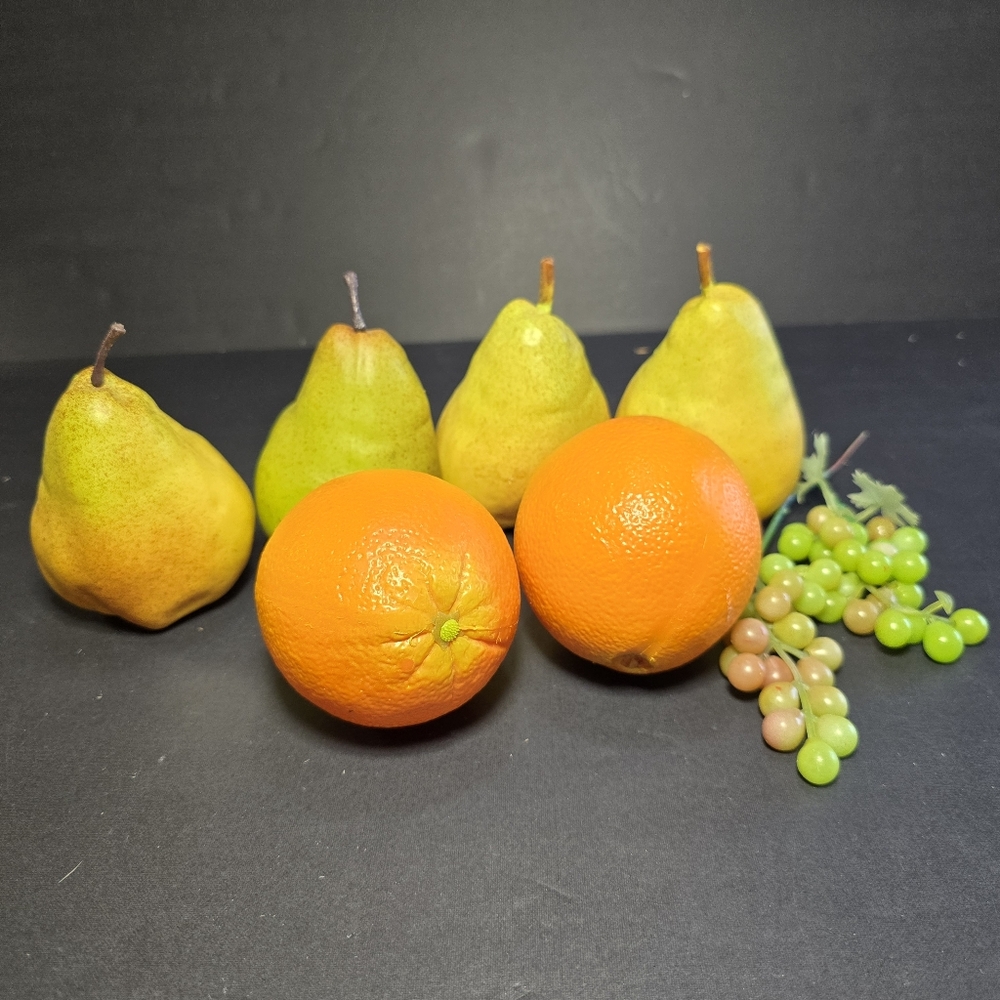 Lot of Vintage Plastic Faux Fruit Food Kitchen Dining Decor Pear, Orange, Grapes